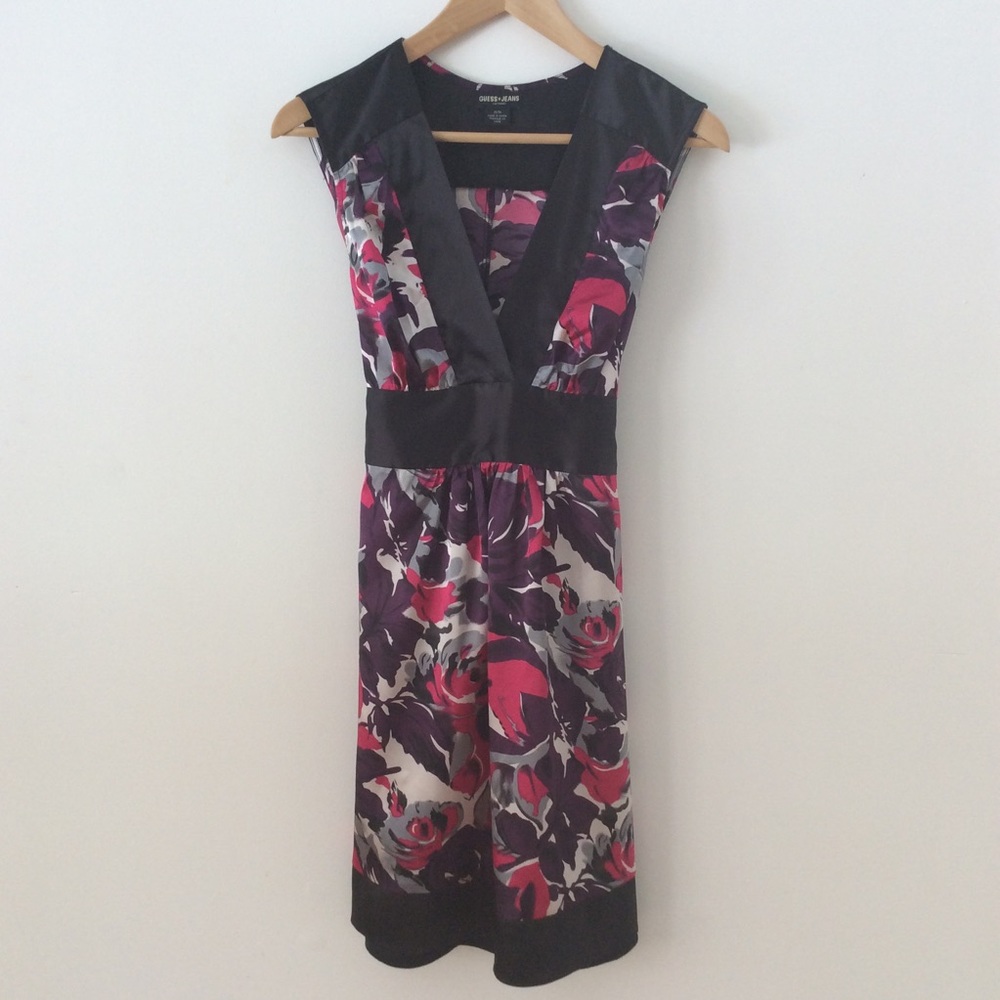 Guess Jeans Dress Purple Black Sleeveless Floral